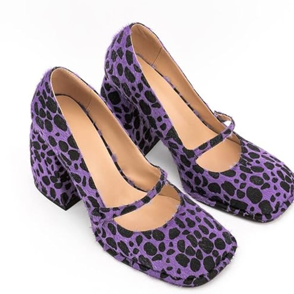 LEOPARD PRINT FAUX FUR CHUNKY PUMPS